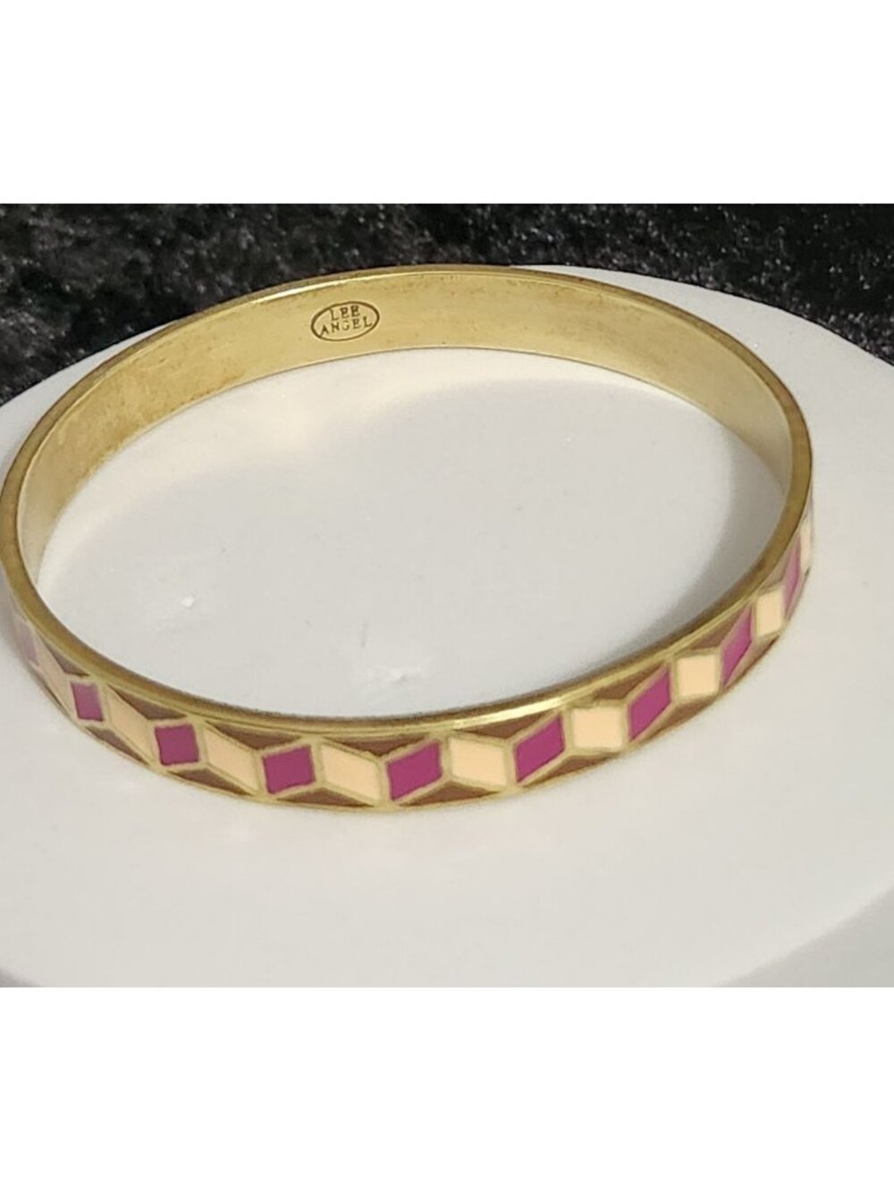 Lee Angel Gold-Plated Pink & Cream Geometric Brass Bangle Bracelet